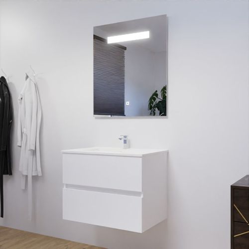 Meuble Salle De Bain 70 Cm Rosaly Avec Plan Vasque Et Miroir Elégance Ht80- Blanc- Céramique
