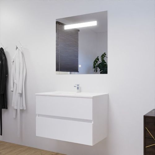 Meuble Salle De Bain 80 Cm Rosaly Avec Plan Vasque Et Miroir Elégance Ht80- Blanc- Céramique