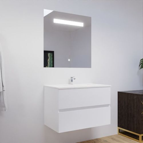 Meuble Salle De Bain 80 Cm Rosaly Avec Plan Vasque Et Miroir Elégance Ht80- Blanc- Céramique