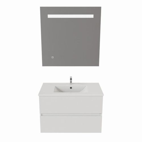 Meuble Salle De Bain 80 Cm Rosaly Avec Plan Vasque Et Miroir Elégance Ht80- Blanc- Céramique