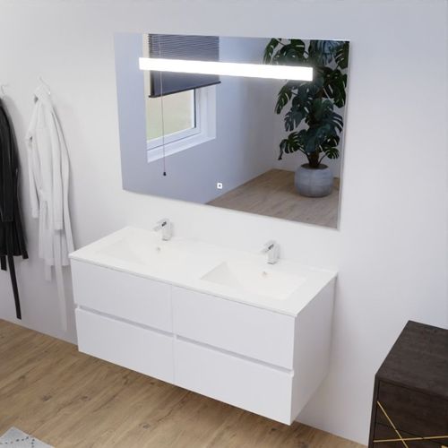 Meuble Double Vasque 120 Cm Rosaly Avec Miroir Elégance Ht80- Blanc- Céramique