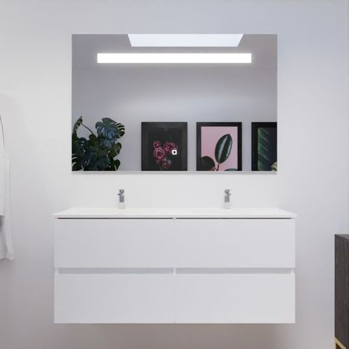 Meuble Double Vasque 120 Cm Rosaly Avec Miroir Elégance Ht80- Blanc- Céramique