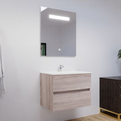 Meuble Salle De Bain 70 Cm Rosaly Avec Plan Vasque Et Miroir Elégance Ht80- Bois- Céramique