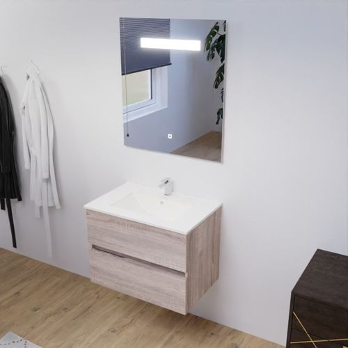Meuble Salle De Bain 70 Cm Rosaly Avec Plan Vasque Et Miroir Elégance Ht80- Bois- Céramique