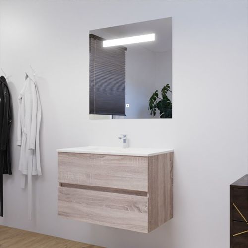 Meuble Salle De Bain 80 Cm Rosaly Avec Plan Vasque Et Miroir Elégance Ht80- Bois- Céramique