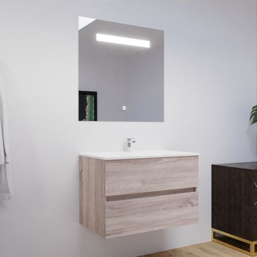 Meuble Salle De Bain 80 Cm Rosaly Avec Plan Vasque Et Miroir Elégance Ht80- Bois- Céramique
