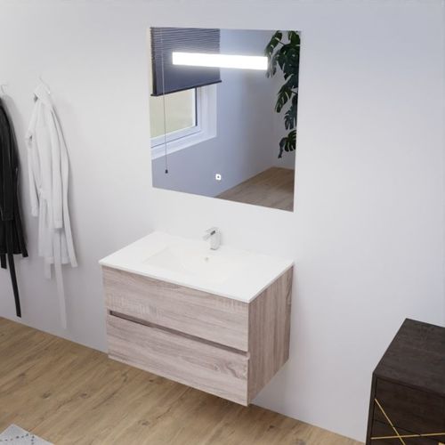 Meuble Salle De Bain 80 Cm Rosaly Avec Plan Vasque Et Miroir Elégance Ht80- Bois- Céramique