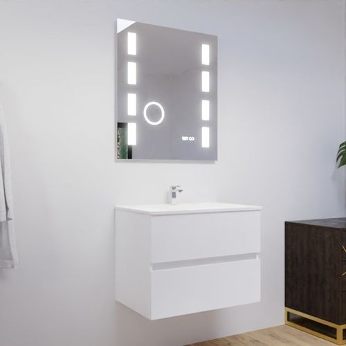 Meuble Salle De Bain 70 Cm Rosaly Avec Plan Vasque Et Miroir Excellence- Blanc- Céramique