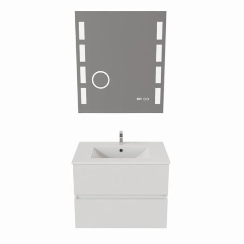 Meuble Salle De Bain 70 Cm Rosaly Avec Plan Vasque Et Miroir Excellence- Blanc- Céramique