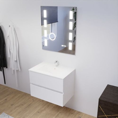 Meuble Salle De Bain 70 Cm Rosaly Avec Plan Vasque Et Miroir Excellence- Blanc- Céramique