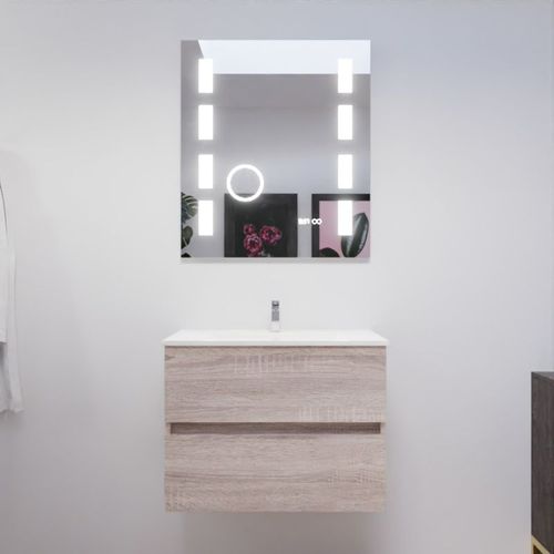 Meuble Salle De Bain 70 Cm Rosaly Avec Plan Vasque Et Miroir Excellence- Bois- Céramique