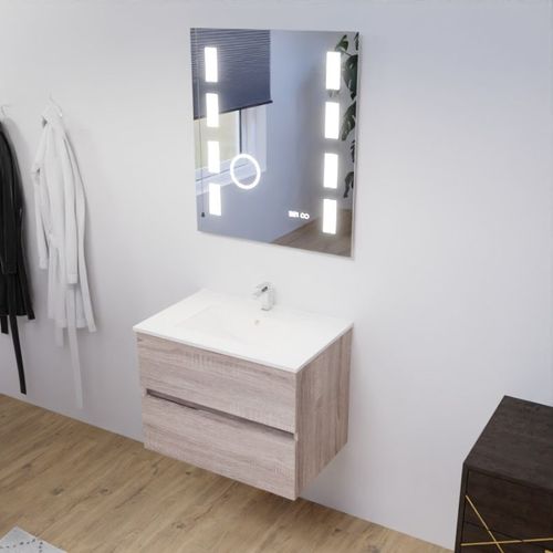 Meuble Salle De Bain 70 Cm Rosaly Avec Plan Vasque Et Miroir Excellence- Bois- Céramique
