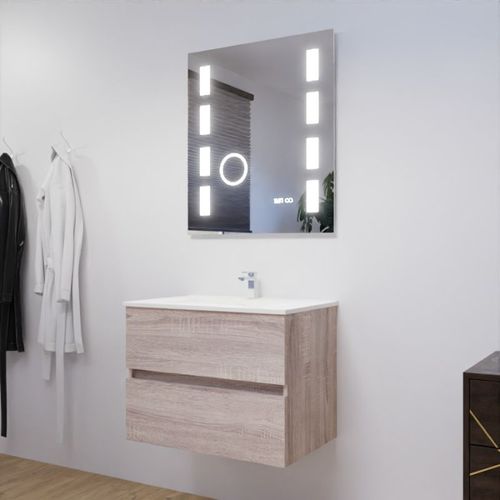 Meuble Salle De Bain 70 Cm Rosaly Avec Plan Vasque Et Miroir Excellence- Bois- Céramique