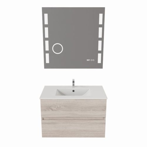 Meuble Salle De Bain 80 Cm Rosaly Avec Plan Vasque Et Miroir Excell Plus- Bois- Céramique