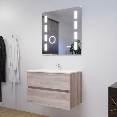 Meuble Salle De Bain 80 Cm Rosaly Avec Plan Vasque Et Miroir Excell Plus- Bois- Céramique