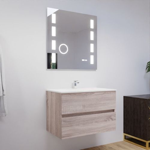 Meuble Salle De Bain 80 Cm Rosaly Avec Plan Vasque Et Miroir Excell Plus- Bois- Céramique