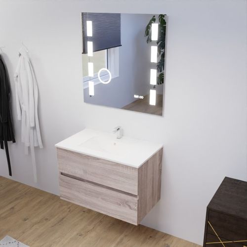 Meuble Salle De Bain 80 Cm Rosaly Avec Plan Vasque Et Miroir Excell Plus- Bois- Céramique
