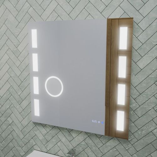 Miroir LED Réglable Excell Plus - 70 X 70 Cm Avec Antibuée, Loupe Et Horloge