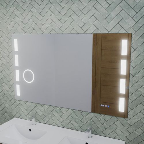 Miroir LED Réglable Excell Plus - 120 X 70 Cm Avec Antibuée, Loupe Et Horloge