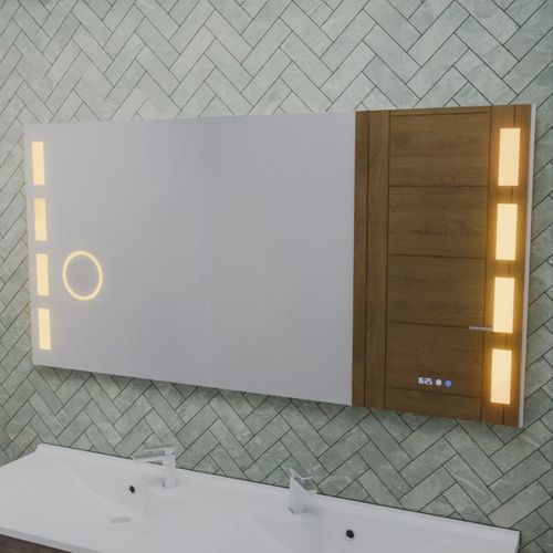 Miroir LED Réglable Excell Plus - 140 X 70 Cm Avec Antibuée, Loupe Et Horloge