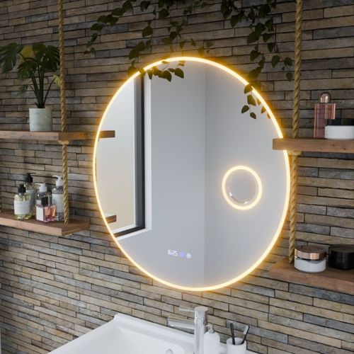 Miroir Rond Rondi Plus 80 Cm - Eclairage LED Réglable, Antibuée, Horloge Et Loupe