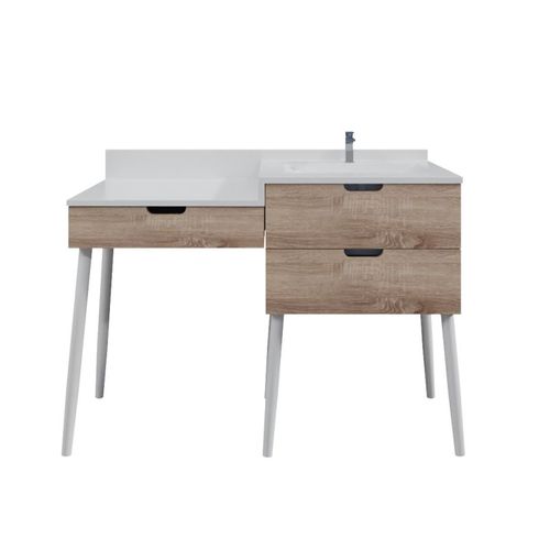Meuble Vasque Avec Coiffeuse 120 Cm Bois Et Blanc Alya