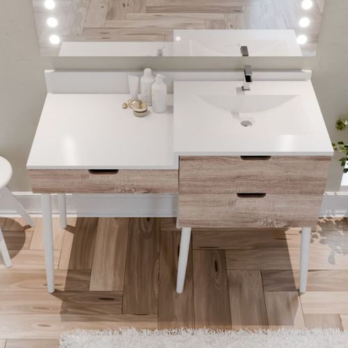 Meuble Vasque Avec Coiffeuse 120 Cm Bois Et Blanc Alya