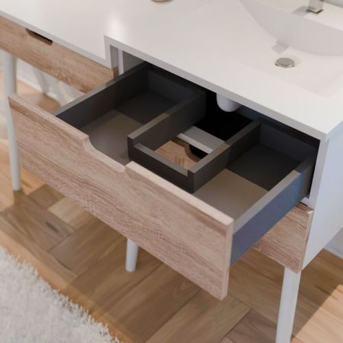 Meuble Vasque Avec Coiffeuse 120 Cm Bois Et Blanc Alya