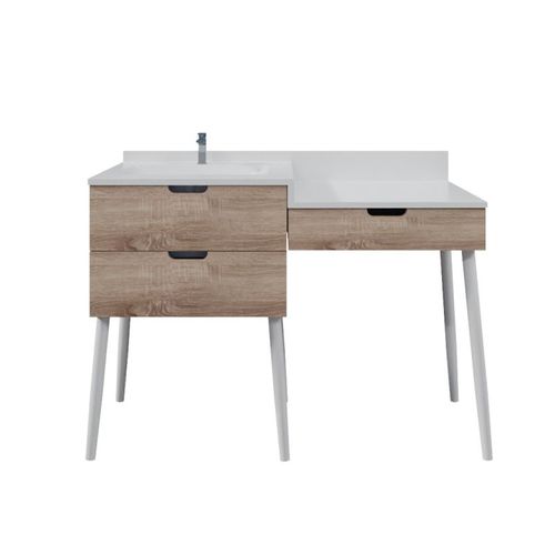 Meuble Vasque Avec Coiffeuse 120 Cm Bois Et Blanc Alya