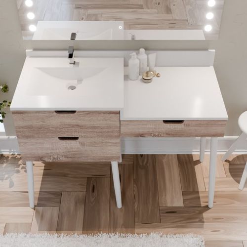 Meuble Vasque Avec Coiffeuse 120 Cm Bois Et Blanc Alya