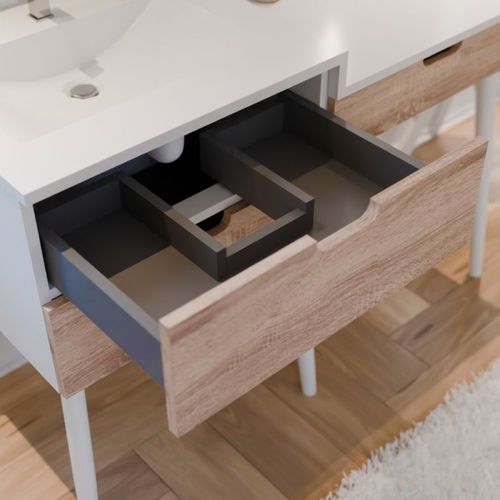 Meuble Vasque Avec Coiffeuse 120 Cm Bois Et Blanc Alya