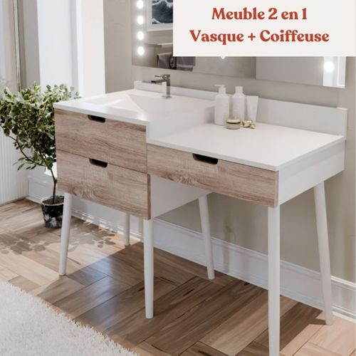 Meuble Vasque Avec Coiffeuse 120 Cm Alya + Miroir LED Drop