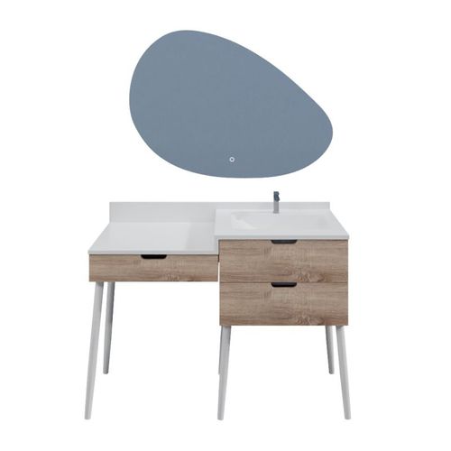 Meuble Vasque Avec Coiffeuse 120 Cm Alya + Miroir LED Drop