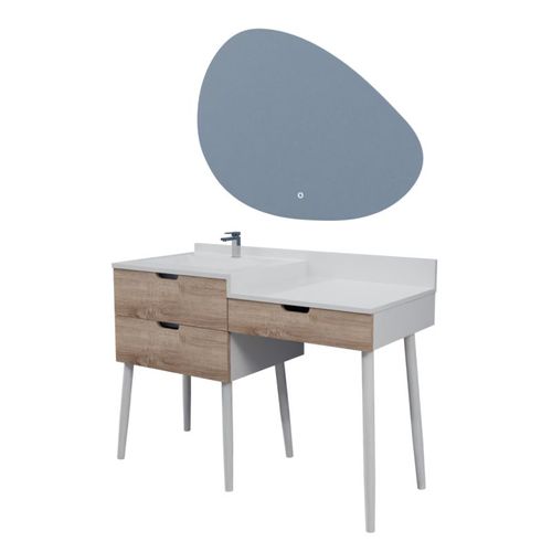 Meuble Vasque Coiffeuse De Salle De Bain Alya 120 Cm + Miroir LED Drop