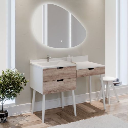 Meuble Vasque Coiffeuse De Salle De Bain Alya 120 Cm + Miroir LED Drop