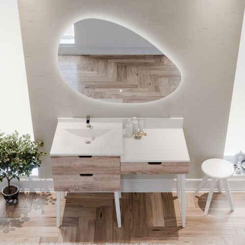 Meuble Vasque Coiffeuse De Salle De Bain Alya 120 Cm + Miroir LED Drop