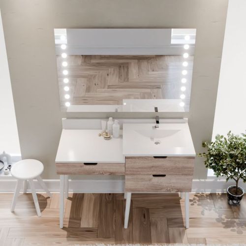 Meuble Vasque Avec Coiffeuse 120 Cm Alya + Miroir LED Starled