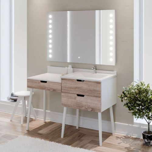 Meuble Vasque Avec Coiffeuse 120 Cm Alya + Miroir LED Starled