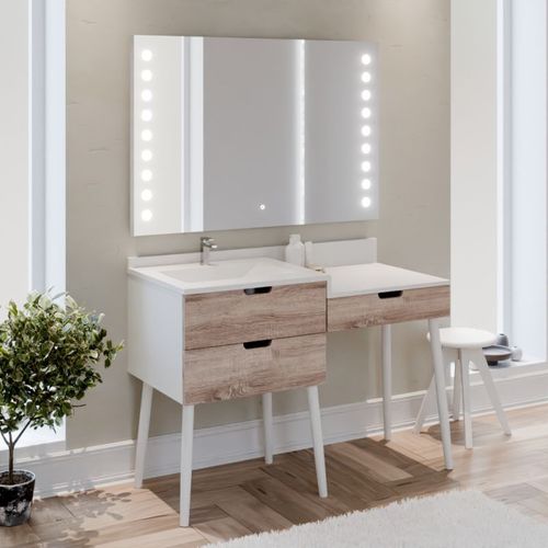 Meuble Vasque Avec Coiffeuse 120 Cm Alya + Miroir LED Starled