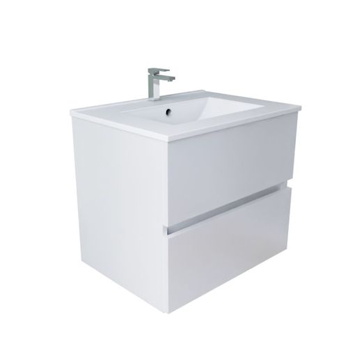 Meuble Salle De Bain Suspendu 60 Cm Rosaly Inox- Blanc- Plan Vasque En Céramique