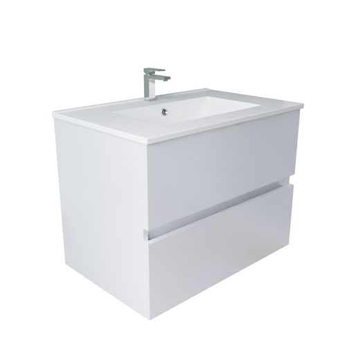 Meuble Salle De Bain Suspendu 70 Cm Rosaly Inox- Blanc- Plan Vasque En Céramique