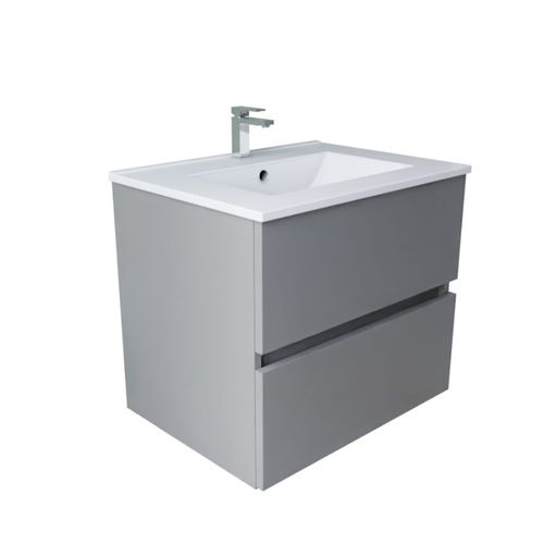 Meuble Salle De Bain Suspendu 60 Cm Rosaly Inox- Gris- Plan Vasque En Céramique