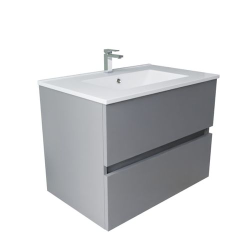 Meuble Salle De Bain Suspendu 70 Cm Rosaly Inox- Gris- Plan Vasque En Céramique
