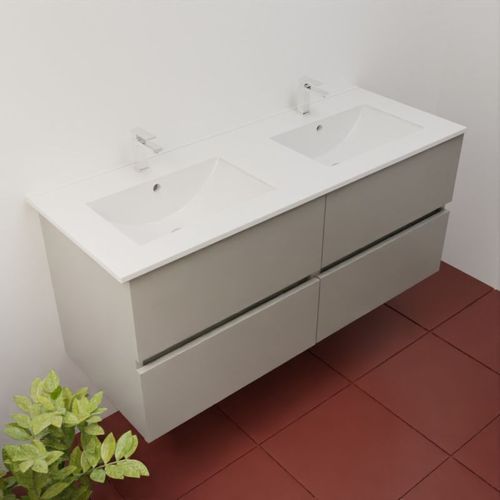 Meuble Double Vasque 120 Cm Rosaly Inox- Gris- Plan Vasque En Céramique