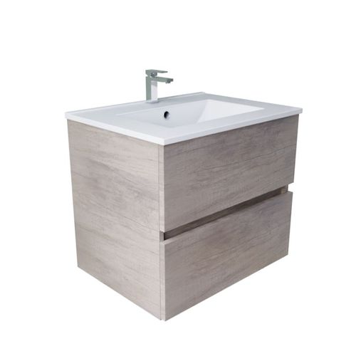 Meuble Salle De Bain Suspendu 60 Cm Rosaly Inox- Bois- Plan Vasque En Céramique