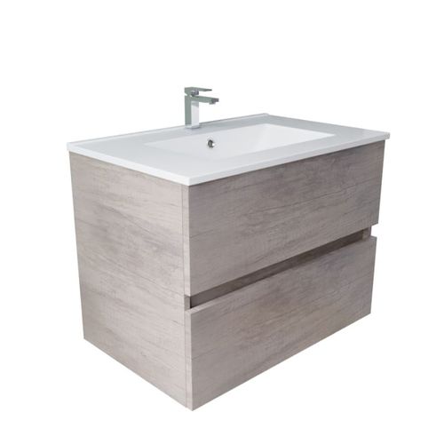 Meuble Salle De Bain Suspendu 70 Cm Rosaly Inox- Bois- Plan Vasque En Céramique