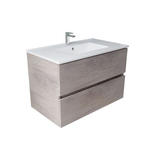 Meuble Salle De Bain Suspendu 80 Cm Rosaly Inox- Bois- Plan Vasque En Céramique