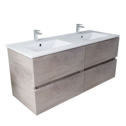 Meuble Double Vasque 120 Cm Rosaly Inox- Bois- Plan Vasque En Céramique