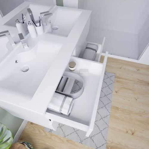 Meuble Double Vasque Tout Inox 120 Cm Rosinox + Miroir Elégance Ht105- Blanc