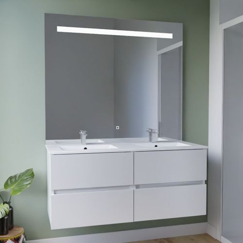 Meuble Double Vasque Tout Inox 120 Cm Rosinox + Miroir Elégance Ht105- Blanc